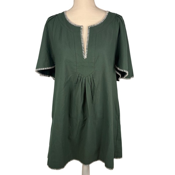 Pomander Place Dresses & Skirts - Tuckernuck Pomander Place Green Whipstitch Split Neck Cotton Mini Dress XL NEW